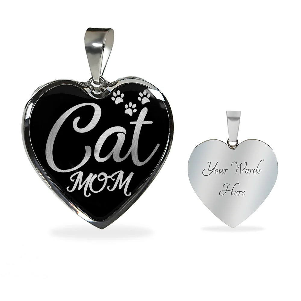 Cat Lover Necklace Cat Mom Personalized Engraved Silver Heart Necklace Custom N